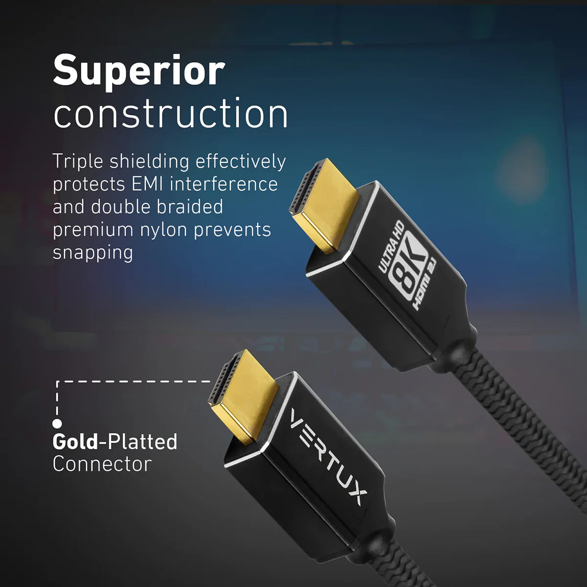 VERTUX 8K NYLON BRAIDED HIGH DEFINITION HDMI 2.1 CABLE 3M BK