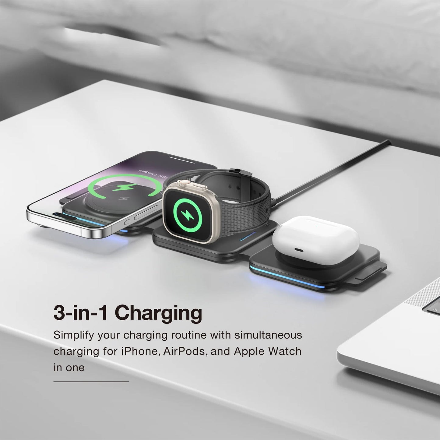 AMAZING THING EXPLORER PRO 3IN1 PD 15W PORTABLE WIRELESS CHARGER WITH 1.2M USB-C TO USB-C CABLE