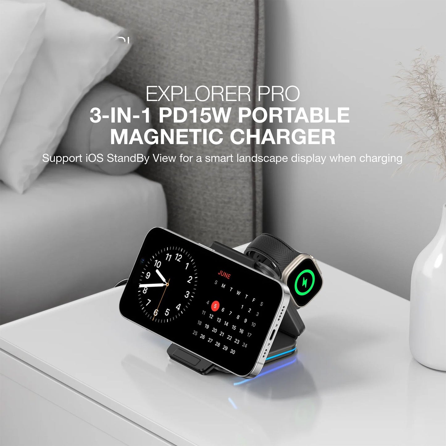 AMAZING THING EXPLORER PRO 3IN1 PD 15W PORTABLE WIRELESS CHARGER WITH 1.2M USB-C TO USB-C CABLE