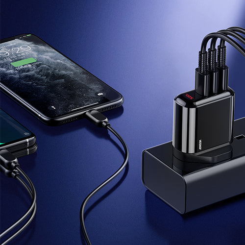 JOYROOM Leijing Series 3.4A Smart Digital Display Travel Charger - 3USB UK - BLACK
