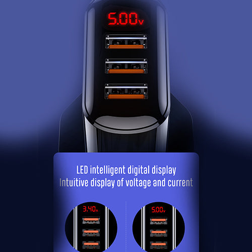 JOYROOM Leijing Series 3.4A Smart Digital Display Travel Charger - 3USB UK - BLACK