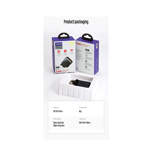 JOYROOM Leijing Series 3.4A Smart Digital Display Travel Charger - 3USB UK - BLACK