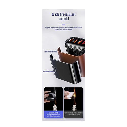 JOYROOM Leijing Series 3.4A Smart Digital Display Travel Charger - 3USB UK - BLACK