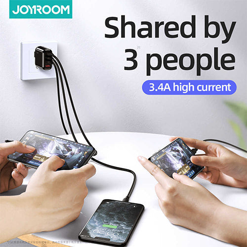 JOYROOM Leijing Series 3.4A Smart Digital Display Travel Charger - 3USB UK - BLACK