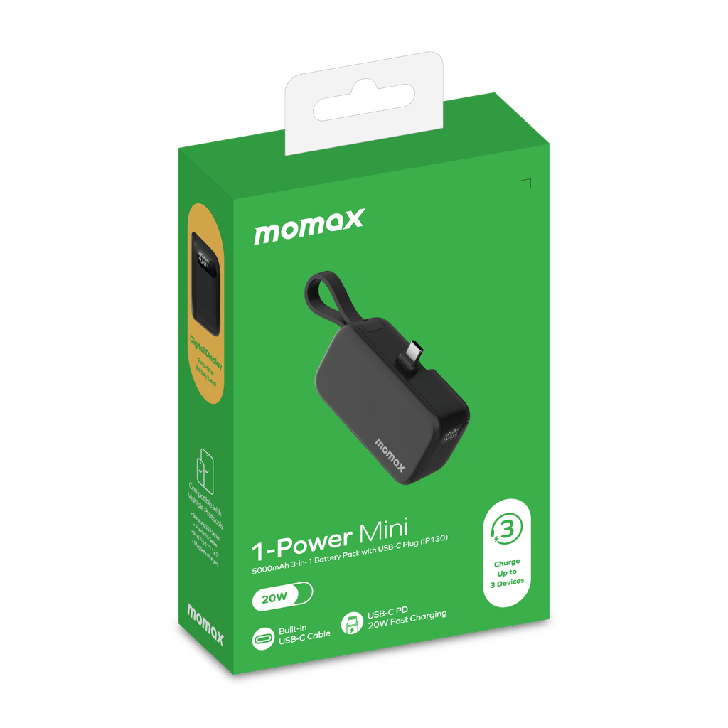 MOMAX 1-POWER MINI 5000mAh 3IN1 POWER BANK WITH USB-C PLUG