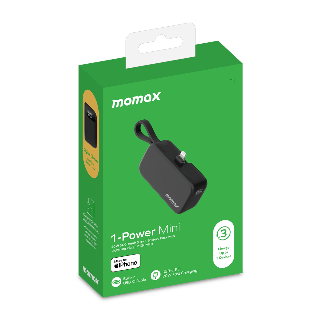 MOMAX 1-POWER MINI 5000mAh 3IN1 POWER BANK WITH LIGHTNING PLUG