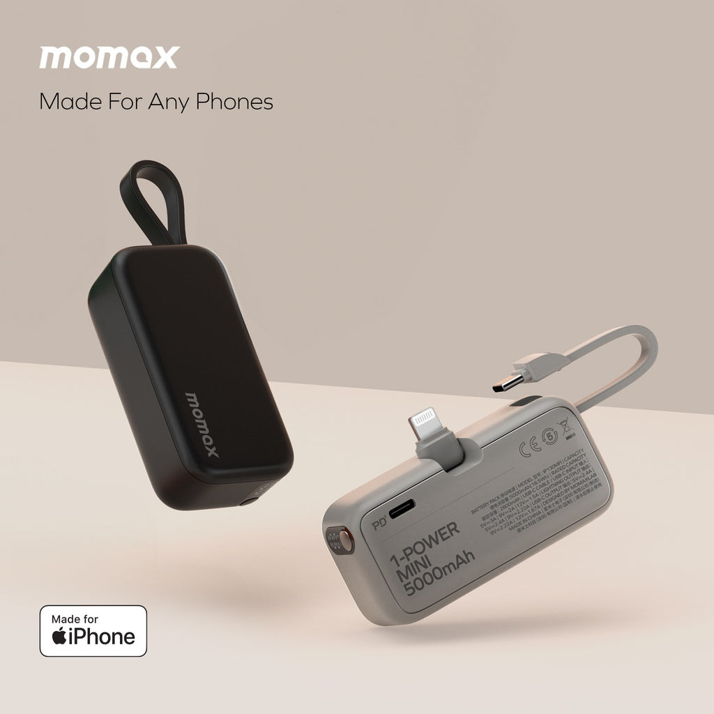 MOMAX 1-POWER MINI 5000mAh 3IN1 POWER BANK WITH LIGHTNING PLUG