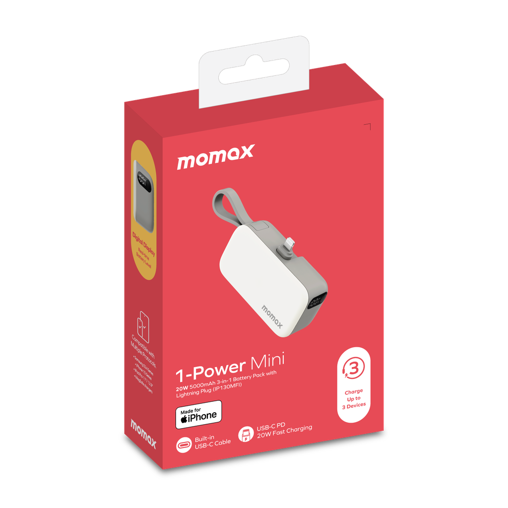 MOMAX 1-POWER MINI 5000mAh 3IN1 POWER BANK WITH LIGHTNING PLUG
