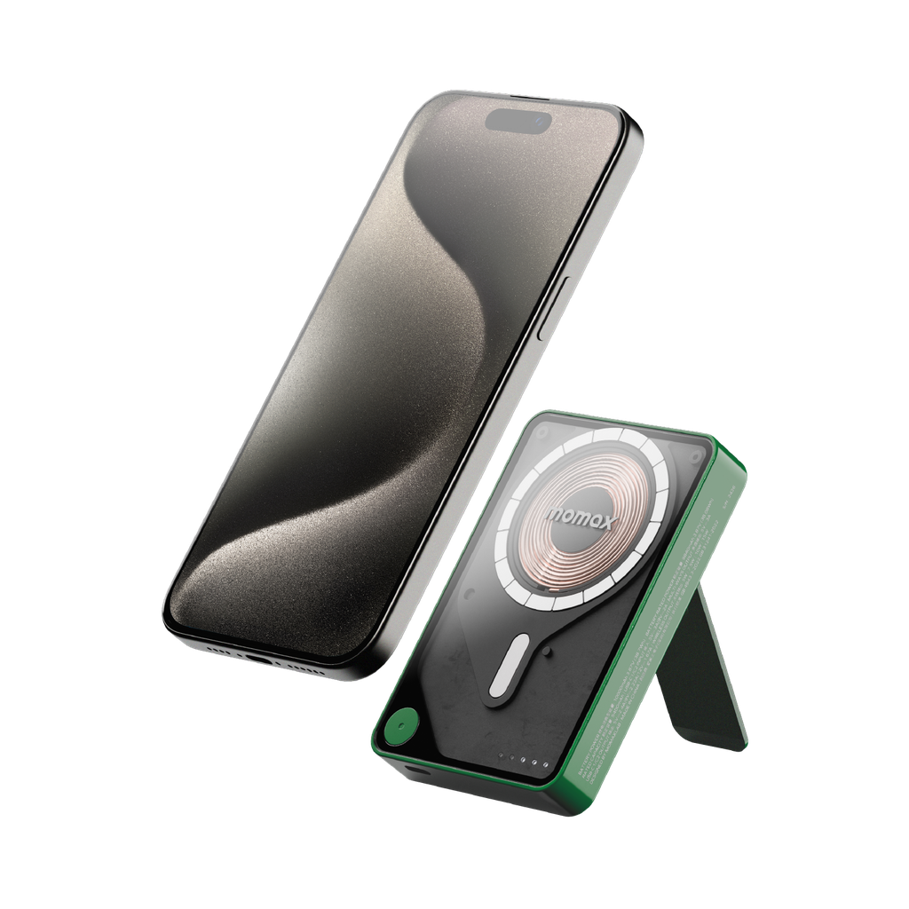 MOMAX 1-POWER X PRO+ 10000mAh MAGNETIC WIRELESS POWER BANK WITH STAND AND BUILT-IN USB-C CABLE