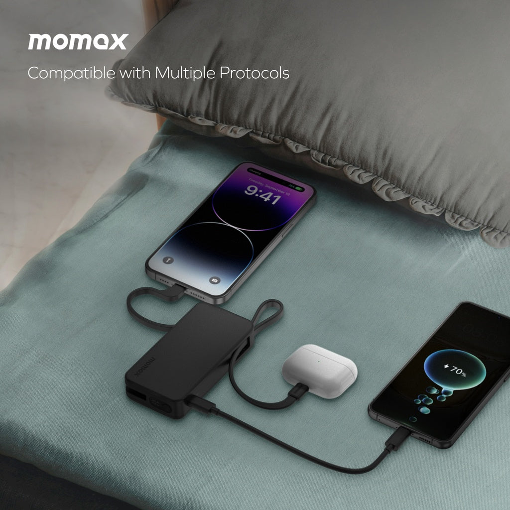 MOMAX 1-POWER VITAL+ 10000mAh POWER BANK WITH BUILT IN USB-C & LIGHTNING CABLE