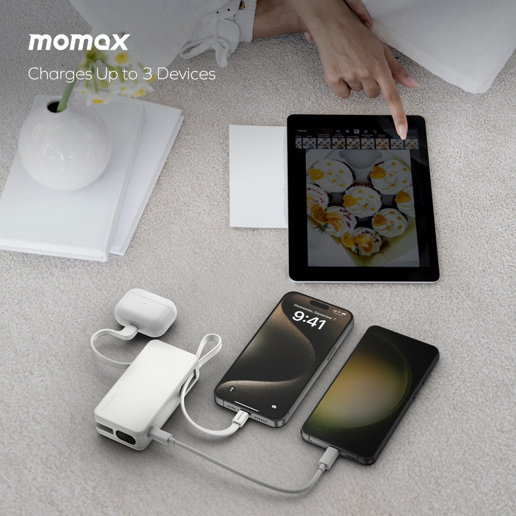 MOMAX 1-POWER VITAL+ 10000mAh POWER BANK WITH BUILT IN USB-C & LIGHTNING CABLE