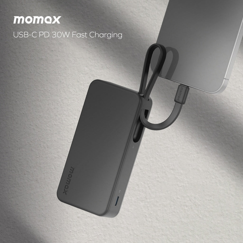 MOMAX 1-POWER VITAL+ 10000mAh POWER BANK WITH BUILT IN USB-C & LIGHTNING CABLE