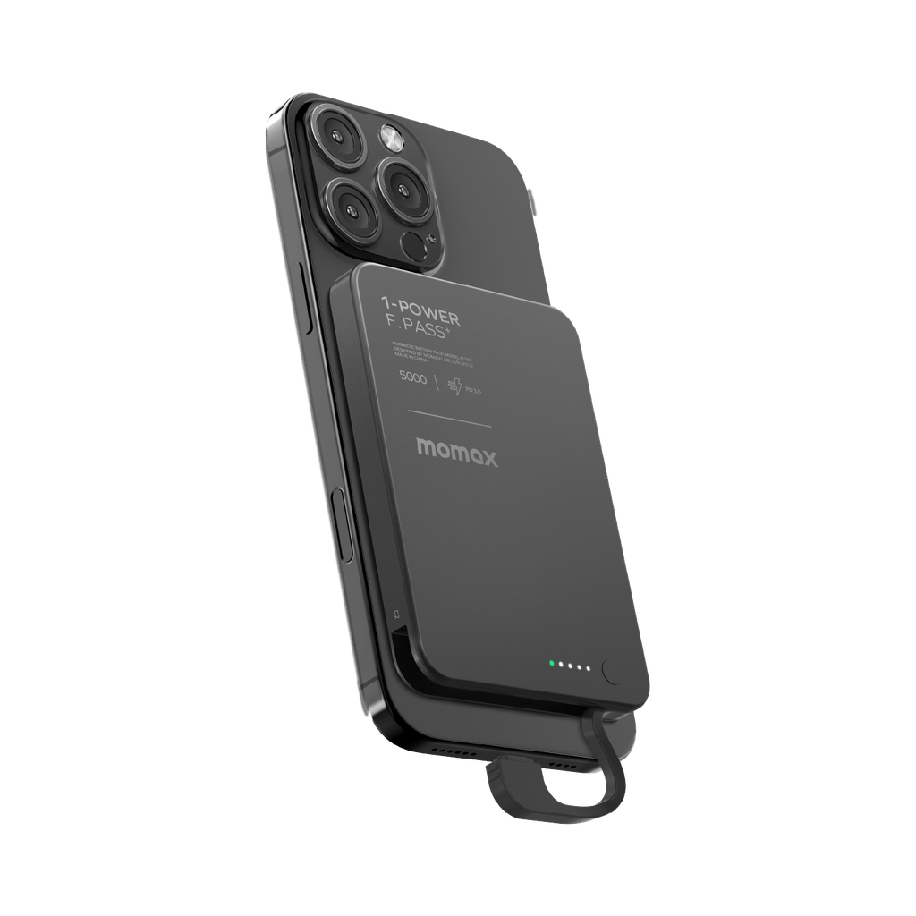 Momax 1-power F.pass+ 5000mah Power Bank With Built-in Cable & Magnetic Attachment