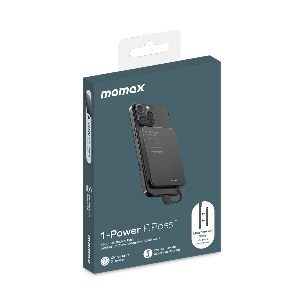 Momax 1-power F.pass+ 5000mah Power Bank With Built-in Cable & Magnetic Attachment