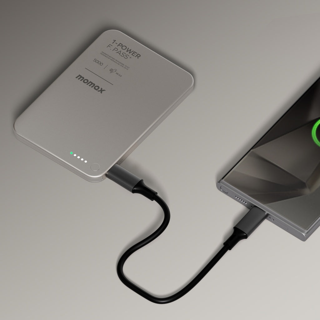 Momax 1-power F.pass+ 5000mah Power Bank With Built-in Cable & Magnetic Attachment