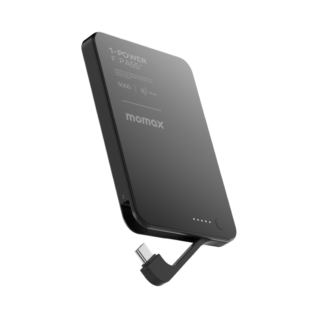 Momax 1-power F.pass+ 5000mah Power Bank With Built-in Cable & Magnetic Attachment