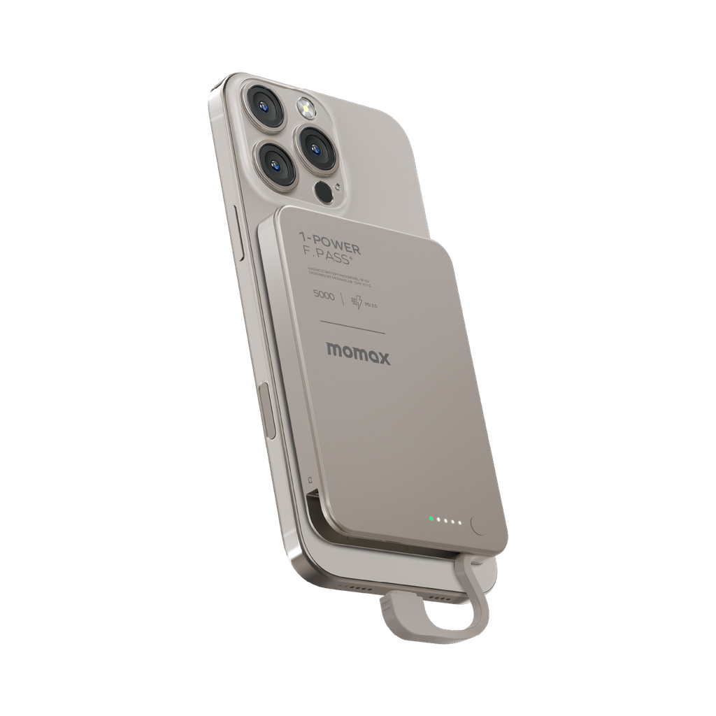 Momax 1-power F.pass+ 5000mah Power Bank With Built-in Cable & Magnetic Attachment