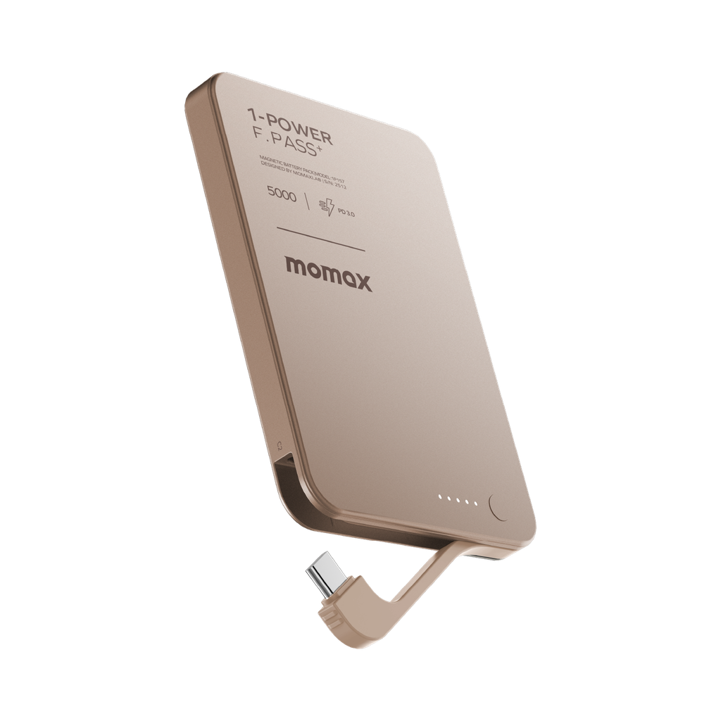 Momax 1-power F.pass+ 5000mah Power Bank With Built-in Cable & Magnetic Attachment
