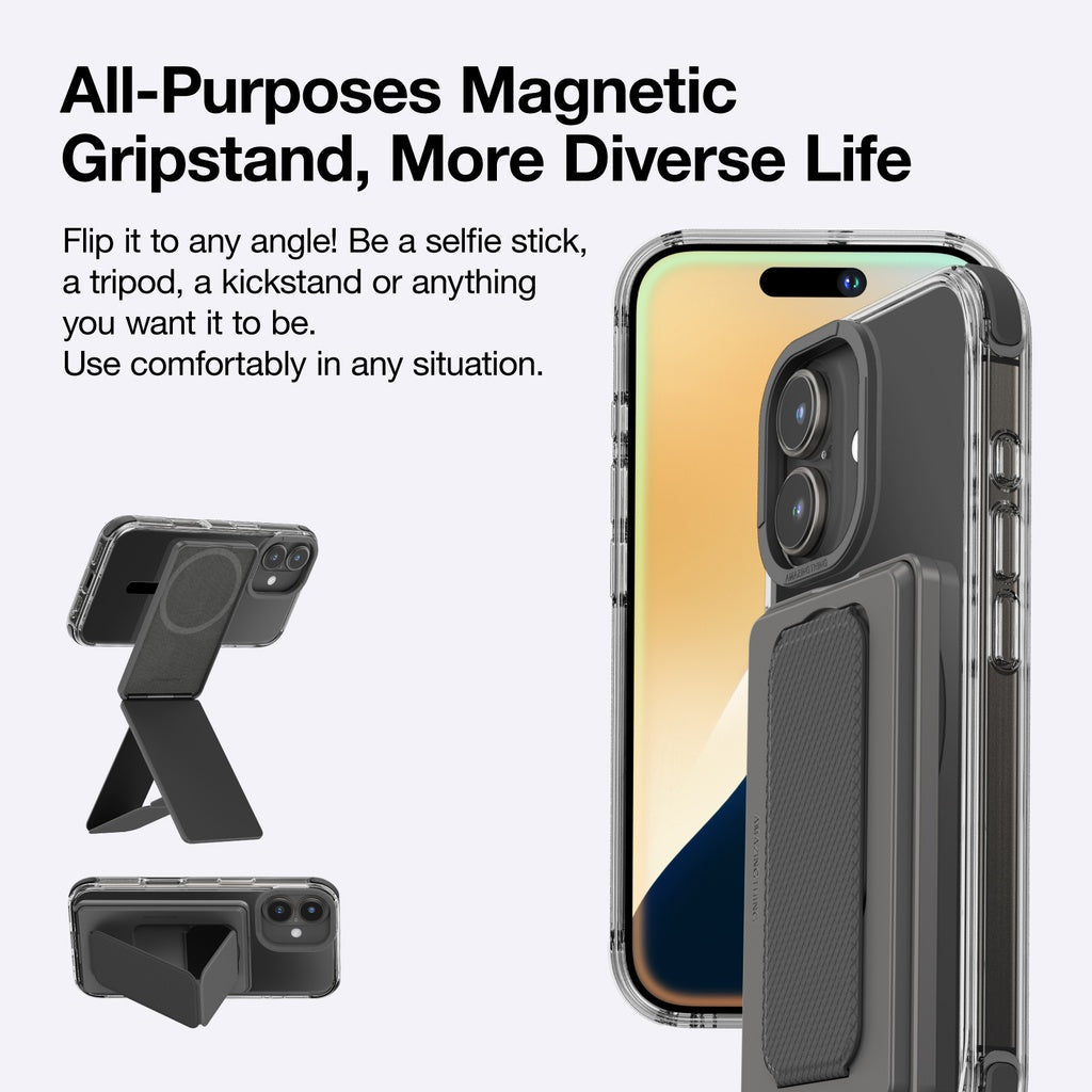 AMAZINGTHING OMNI MAGSAFE DROP PROOF CASE WITH STAND FOR IPHONE 16 SERIES - BLACK