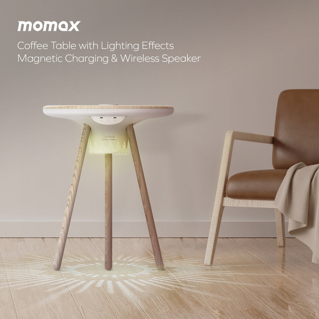 MOMAX CYMBAL COFFEE TABLE WITH LIGHTING EFFECTS , MAGNETIC CHARGING & WIRELESS SPEAKER