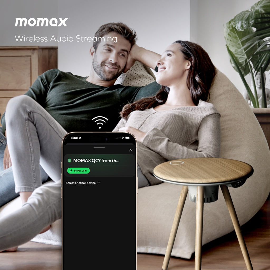 MOMAX CYMBAL COFFEE TABLE WITH LIGHTING EFFECTS , MAGNETIC CHARGING & WIRELESS SPEAKER
