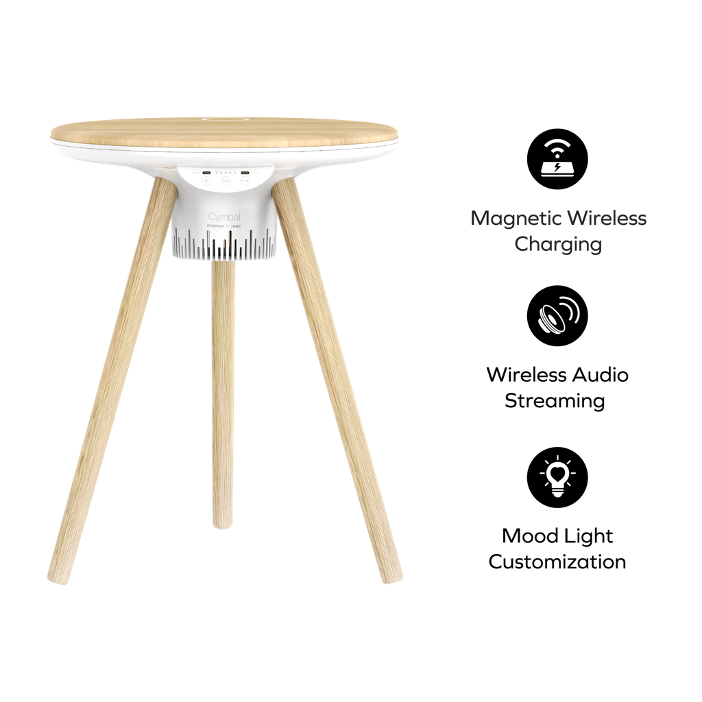 MOMAX CYMBAL COFFEE TABLE WITH LIGHTING EFFECTS , MAGNETIC CHARGING & WIRELESS SPEAKER
