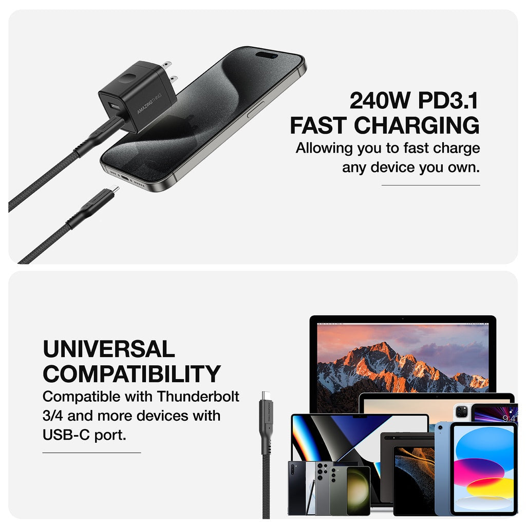 AMAZING THING THUNDER PRO WITH HOLDER USB-C TO USB-C 5.0A 240W GEN2 0.2M CABLE