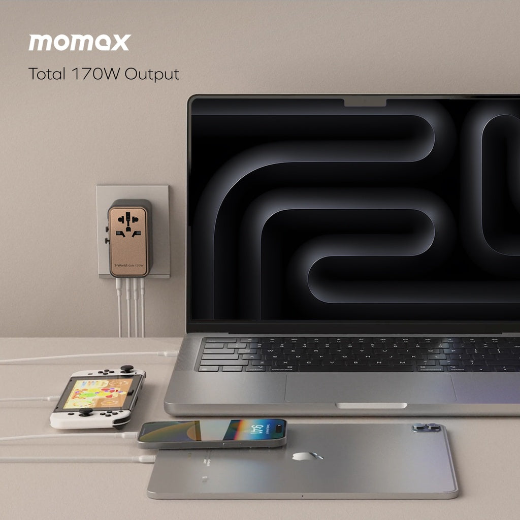 MOMAX 1-WORLD 170W GAN 4 PORT TRAVEL ADAPTER