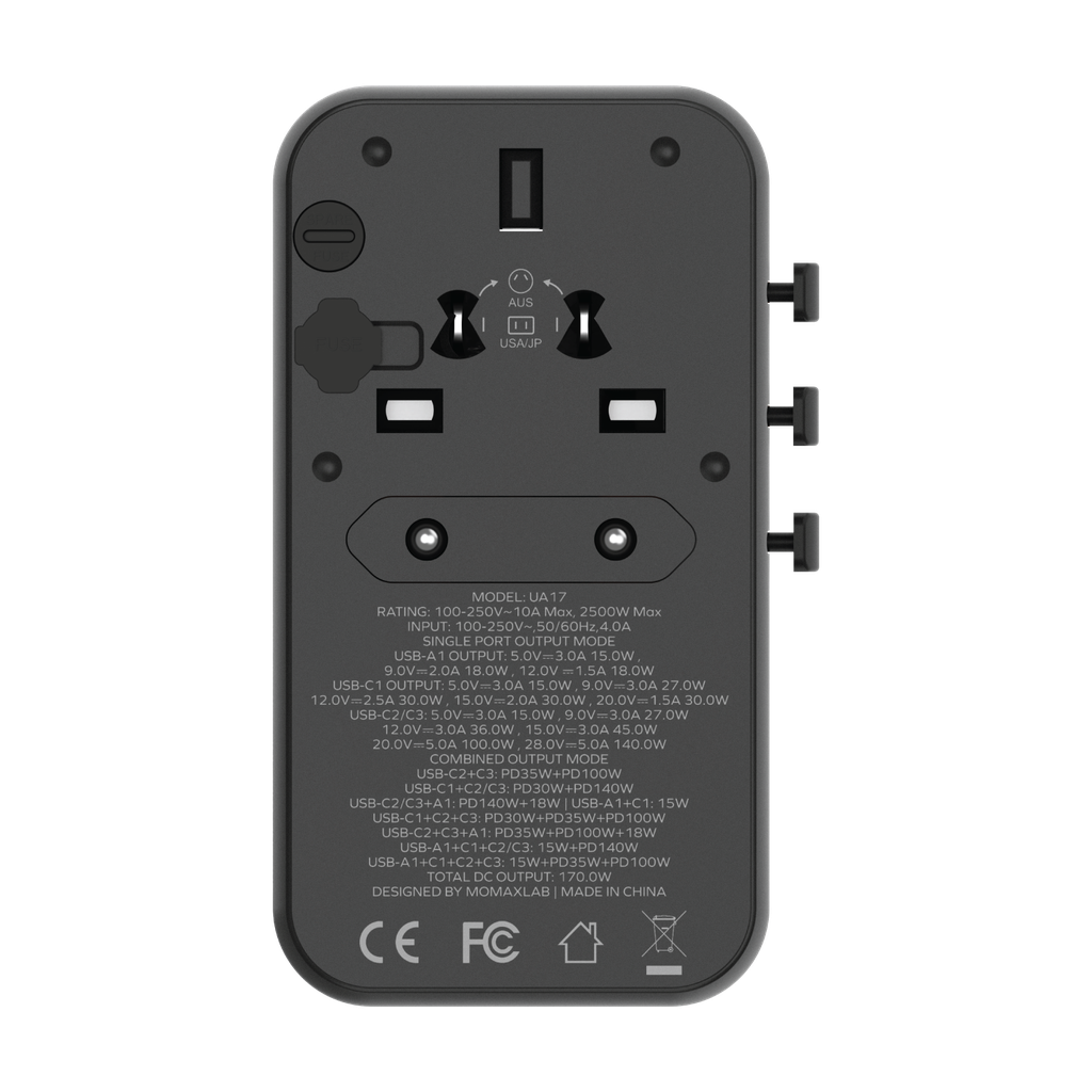MOMAX 1-WORLD 170W GAN 4 PORT TRAVEL ADAPTER