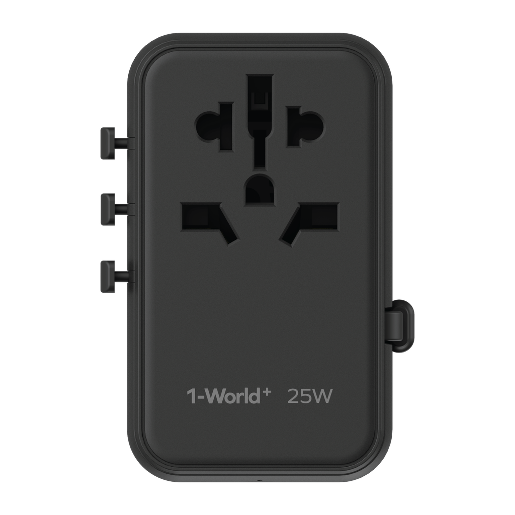 MOMAX 1-WORLD 25W 3 PORT WITH BUILT-IN USB-C CABLE AC TRAVEL ADAPTOR