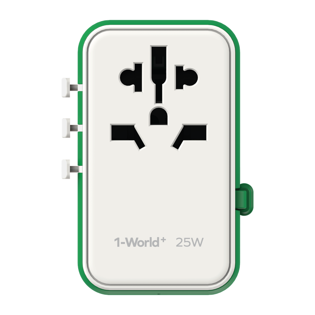 MOMAX 1-WORLD 25W 3 PORT WITH BUILT-IN USB-C CABLE AC TRAVEL ADAPTOR