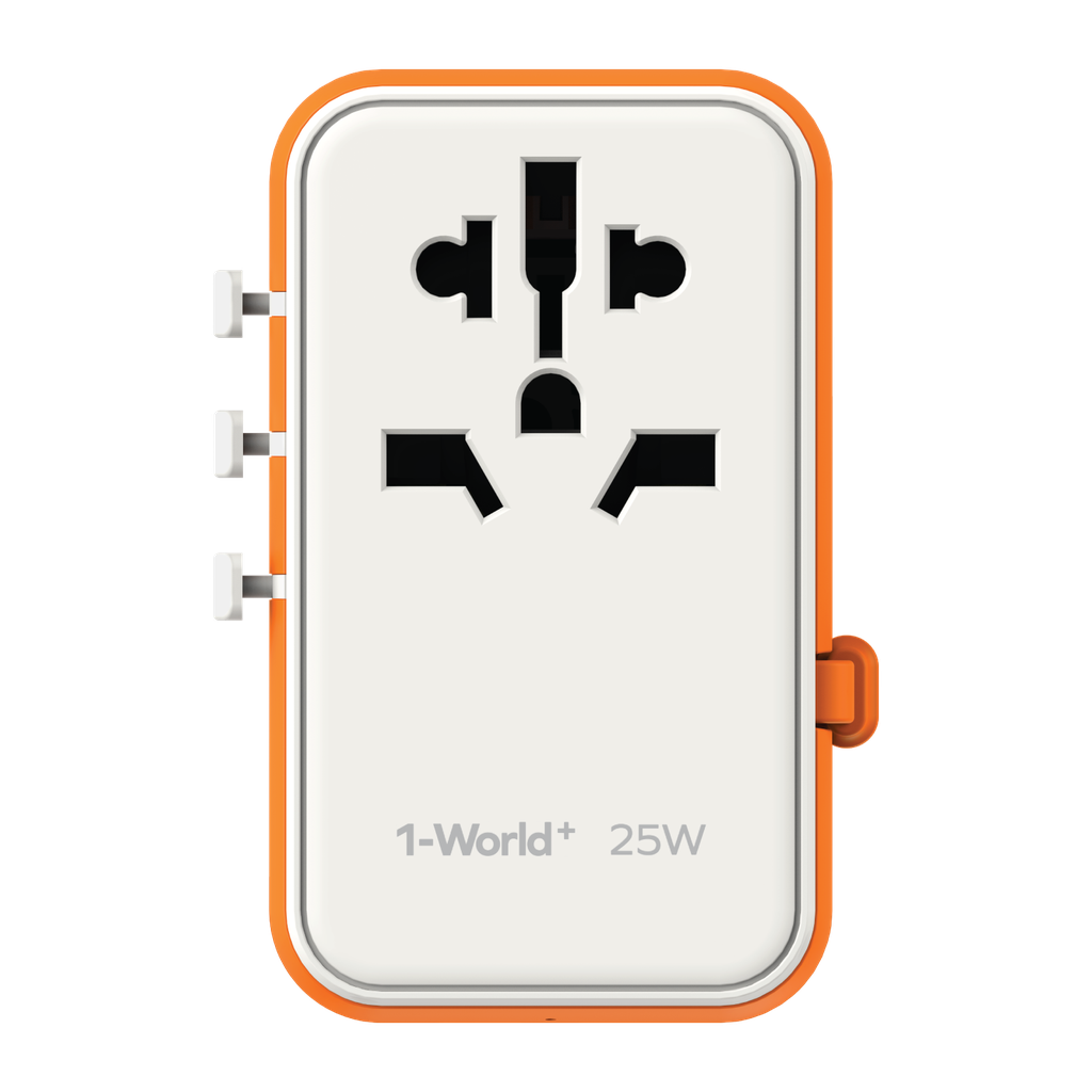 MOMAX 1-WORLD 25W 3 PORT WITH BUILT-IN USB-C CABLE AC TRAVEL ADAPTOR