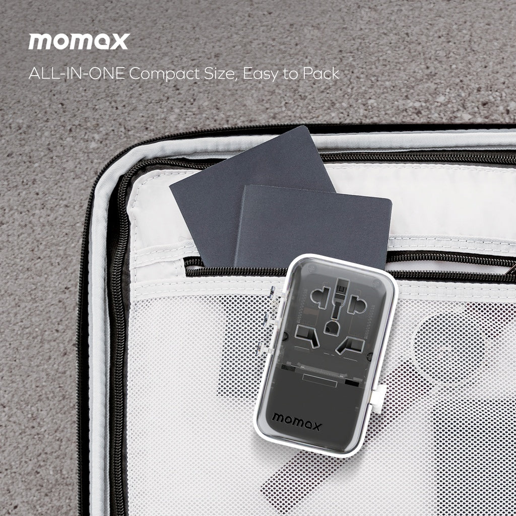 MOMAX 1-WORLD FLOW 35W 4 PORT WITH BUILT-IN USB-C CABLE TRAVEL ADAPTOR (Whte)