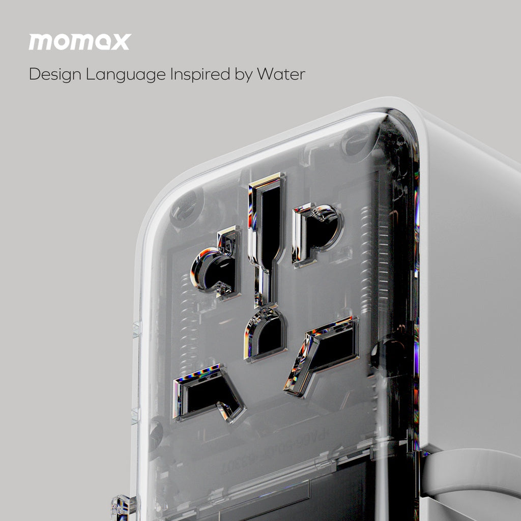 MOMAX 1-WORLD FLOW 35W 4 PORT WITH BUILT-IN USB-C CABLE TRAVEL ADAPTOR (Whte)