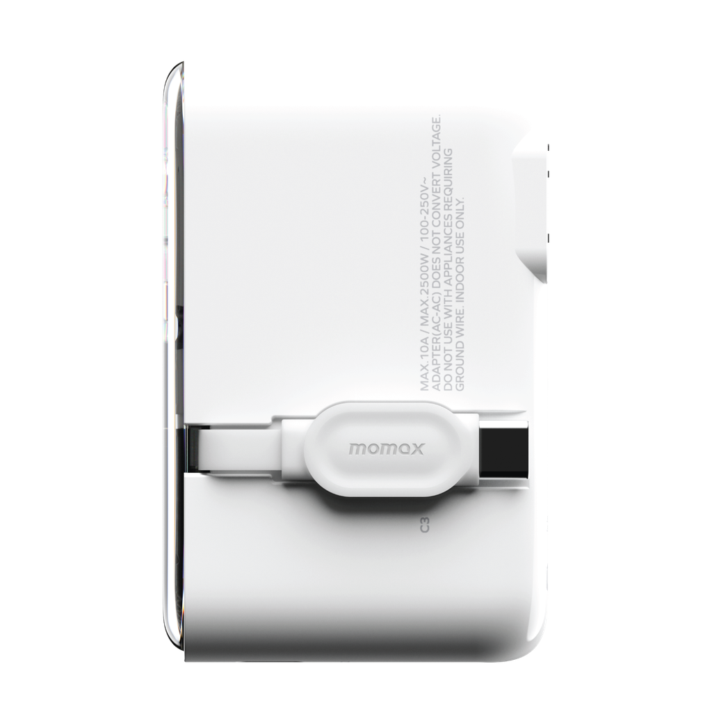 MOMAX 1-WORLD FLOW 35W 4 PORT WITH BUILT-IN USB-C CABLE TRAVEL ADAPTOR (Whte)