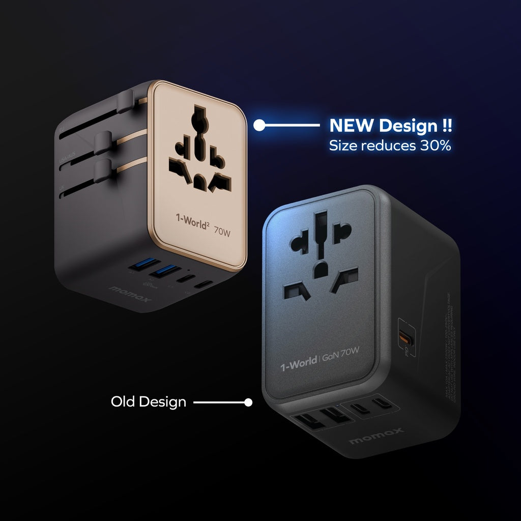 MOMAX 1-WORLD2 GAN 70W 5-PORT USB-C AC TRAVEL ADAPTOR