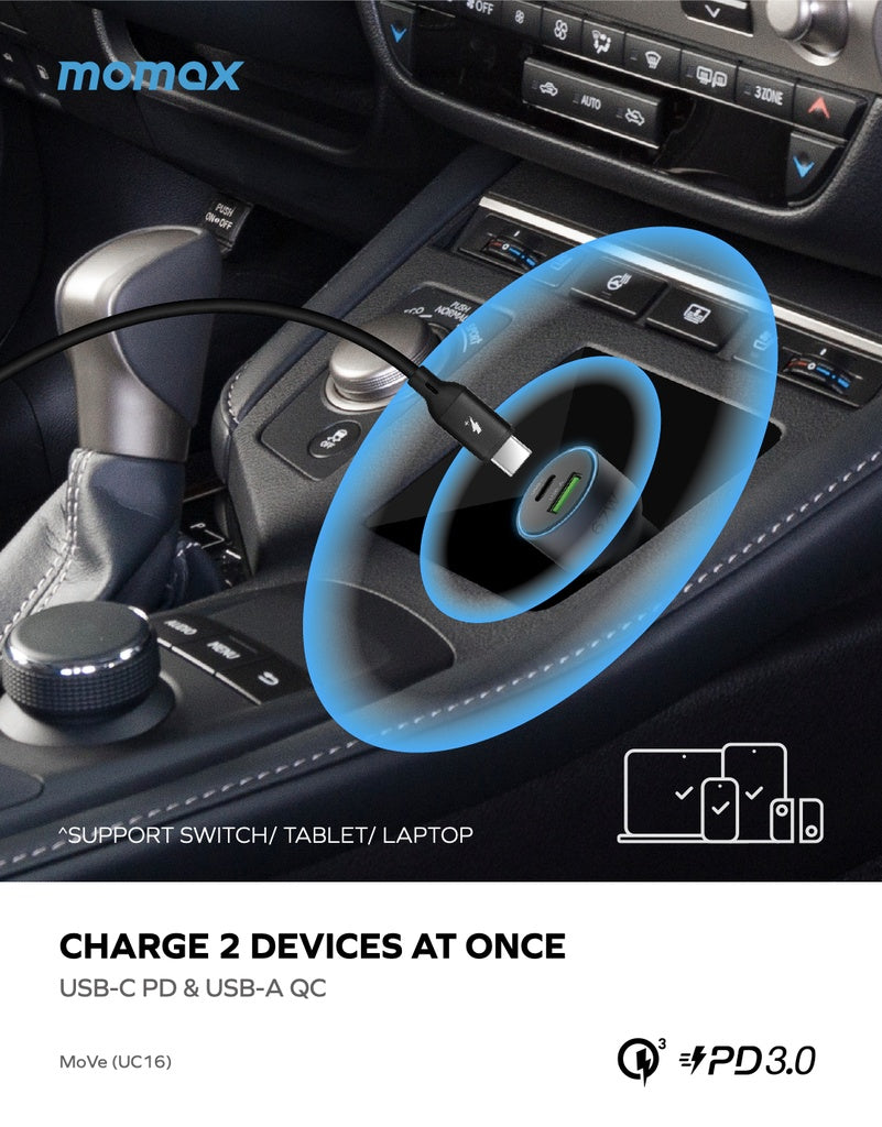 MOMAX MOVE 67W DUAL PORT CAR CHARGER