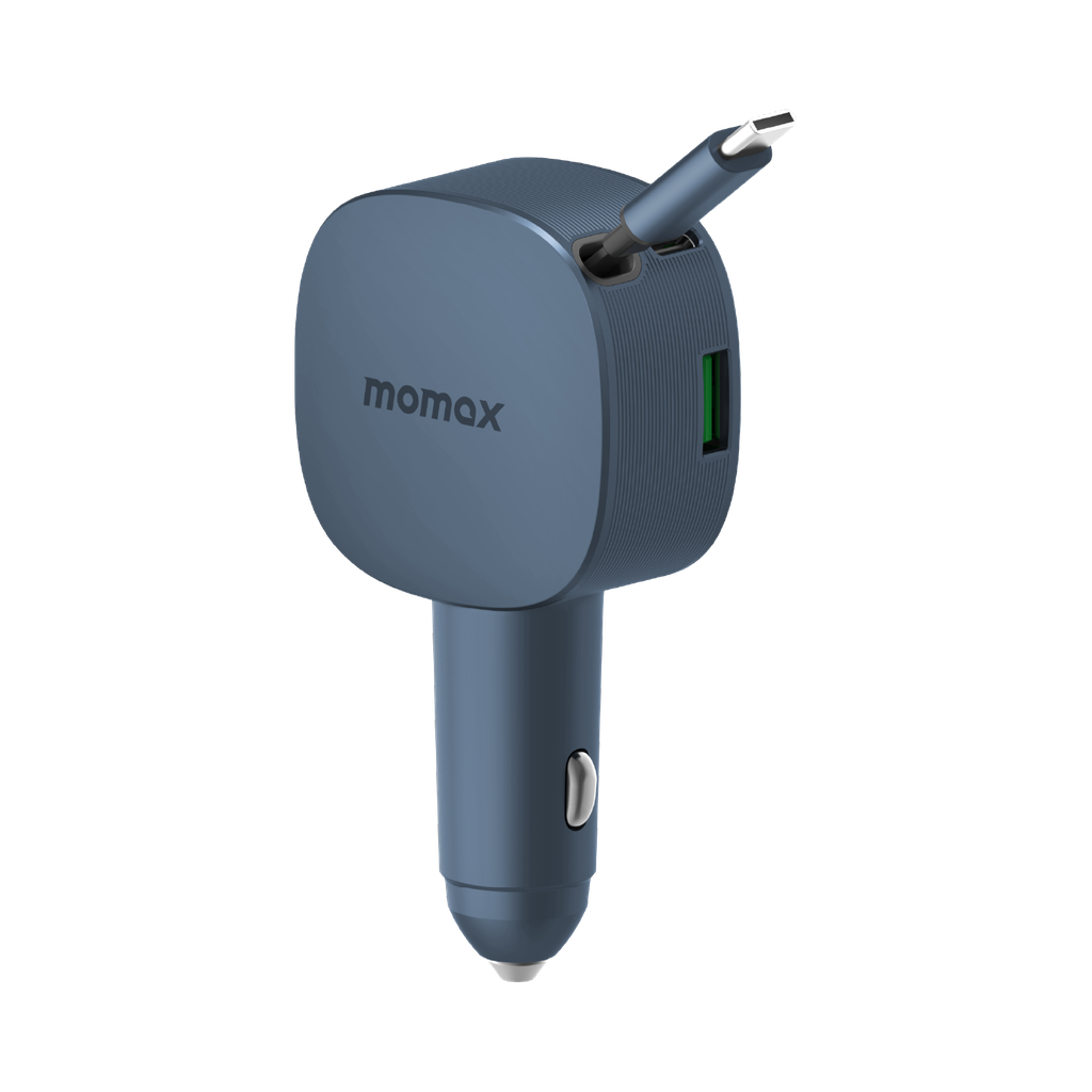MOMAX 1-MOVE+ 60W 2-PORT CAR CHARGER WITH BUILT-IN RETRACTABLE CABLE