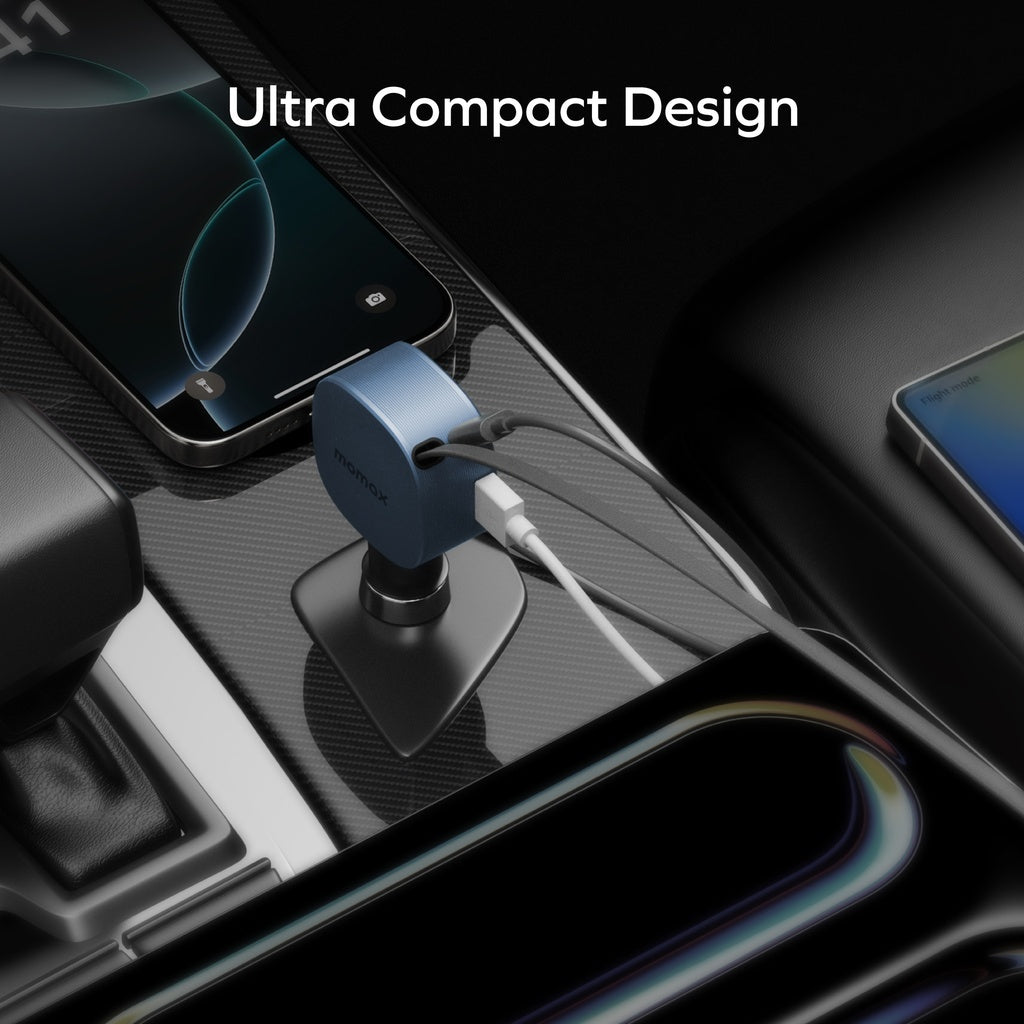 MOMAX 1-MOVE+ 60W 2-PORT CAR CHARGER WITH BUILT-IN RETRACTABLE CABLE