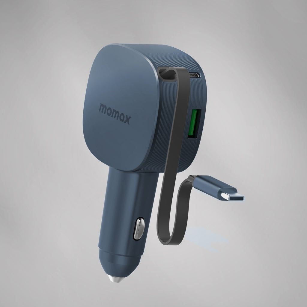 MOMAX 1-MOVE+ 60W 2-PORT CAR CHARGER WITH BUILT-IN RETRACTABLE CABLE