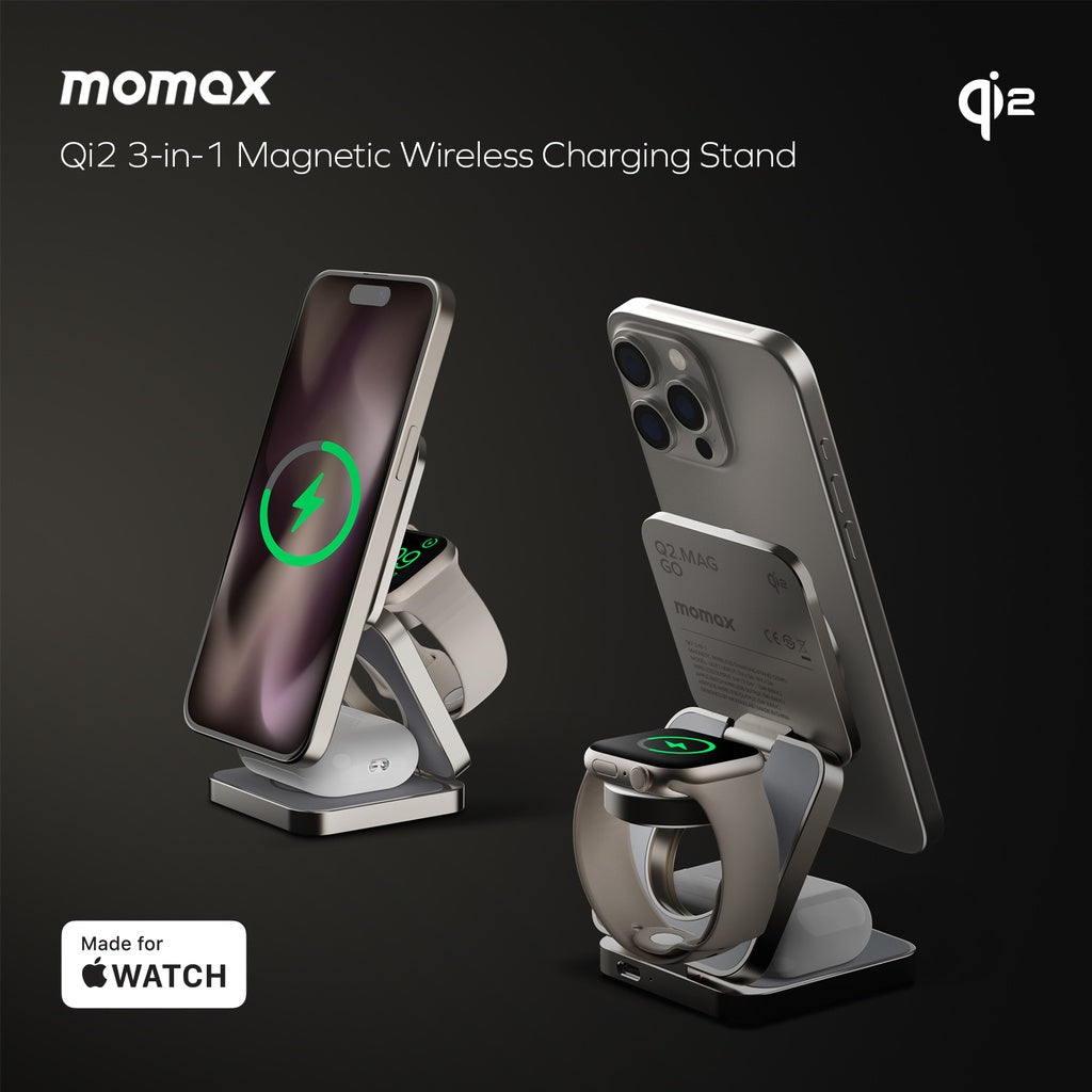 MOMAX Q2 MAG GO Qi 2 15W 3IN1 MAGNETIC WIRELESS CHARGING STAND