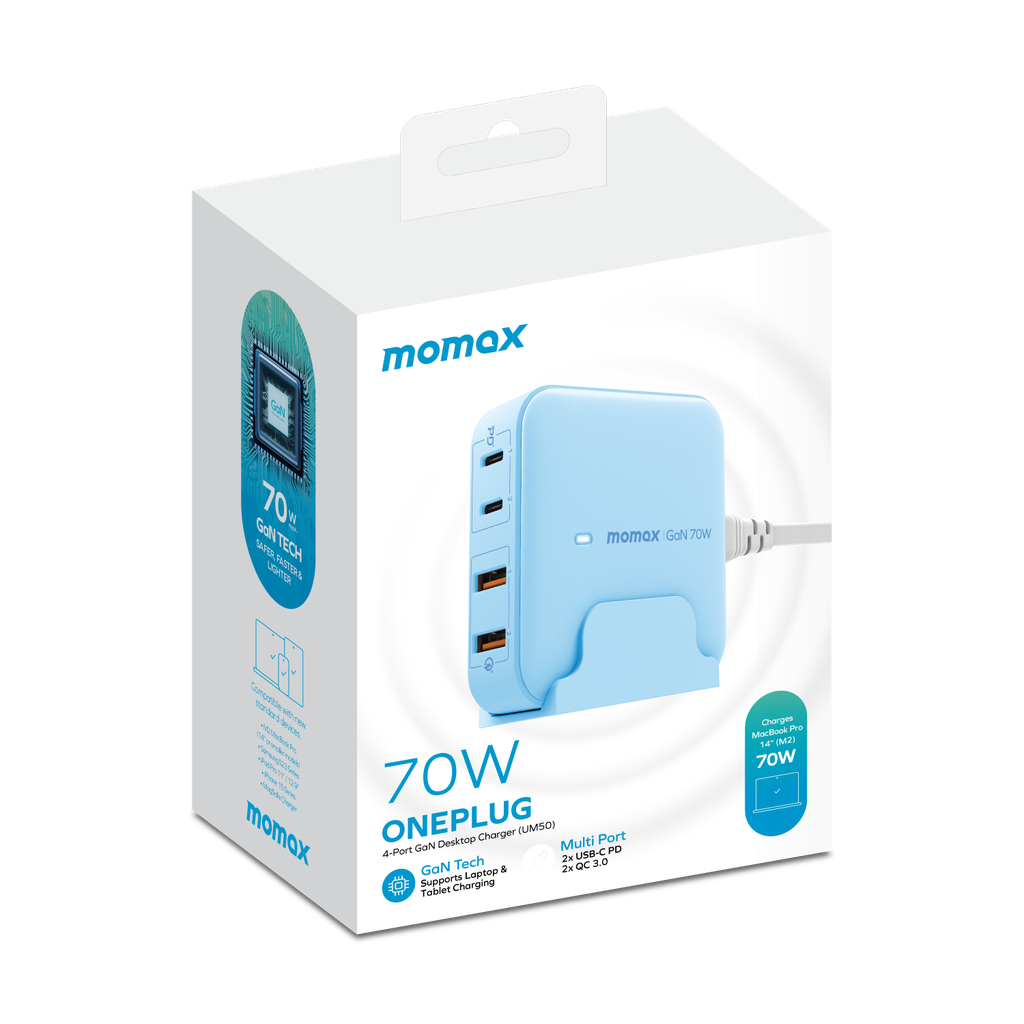 MOMAX ONE PLUG PD 70W GAN 4 PORTS DESKTOP CHARGER UK