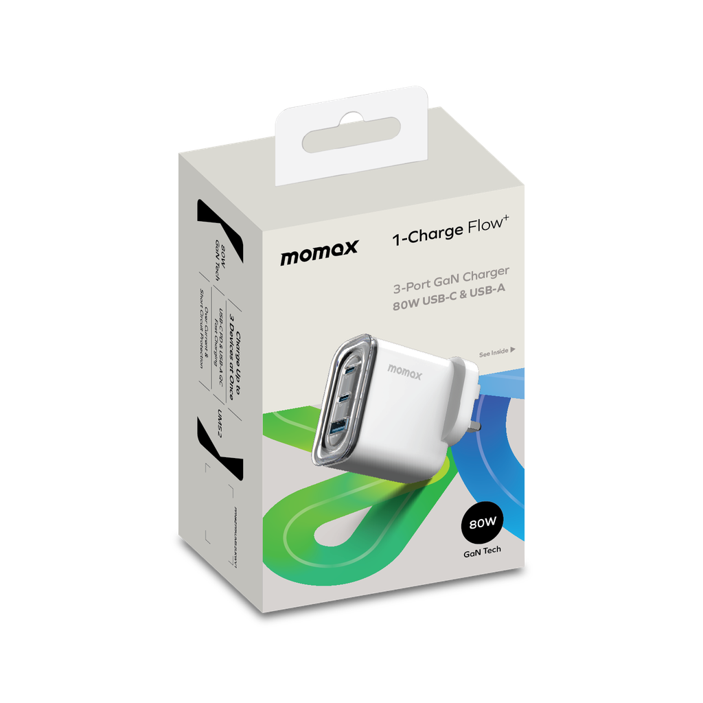 MOMAX 1-CHARGER FLOW PLUS PD 80W 3 PORTS GAN WALL CHARGER