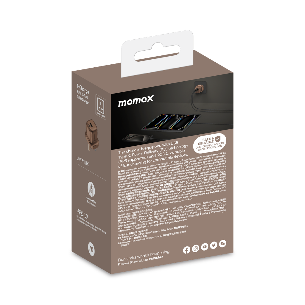 MOMAX 1-CHARGE GAN 30W 2 PORT CHARGER