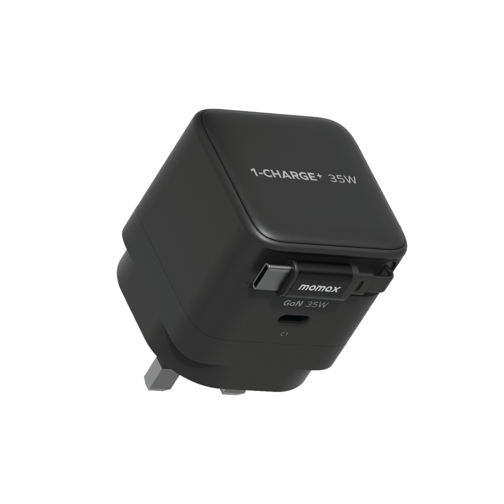 MOMAX 1-CHARGE 35W GAN 1 PORT CHARGER WITH BUILT-IN USB-C CABLE