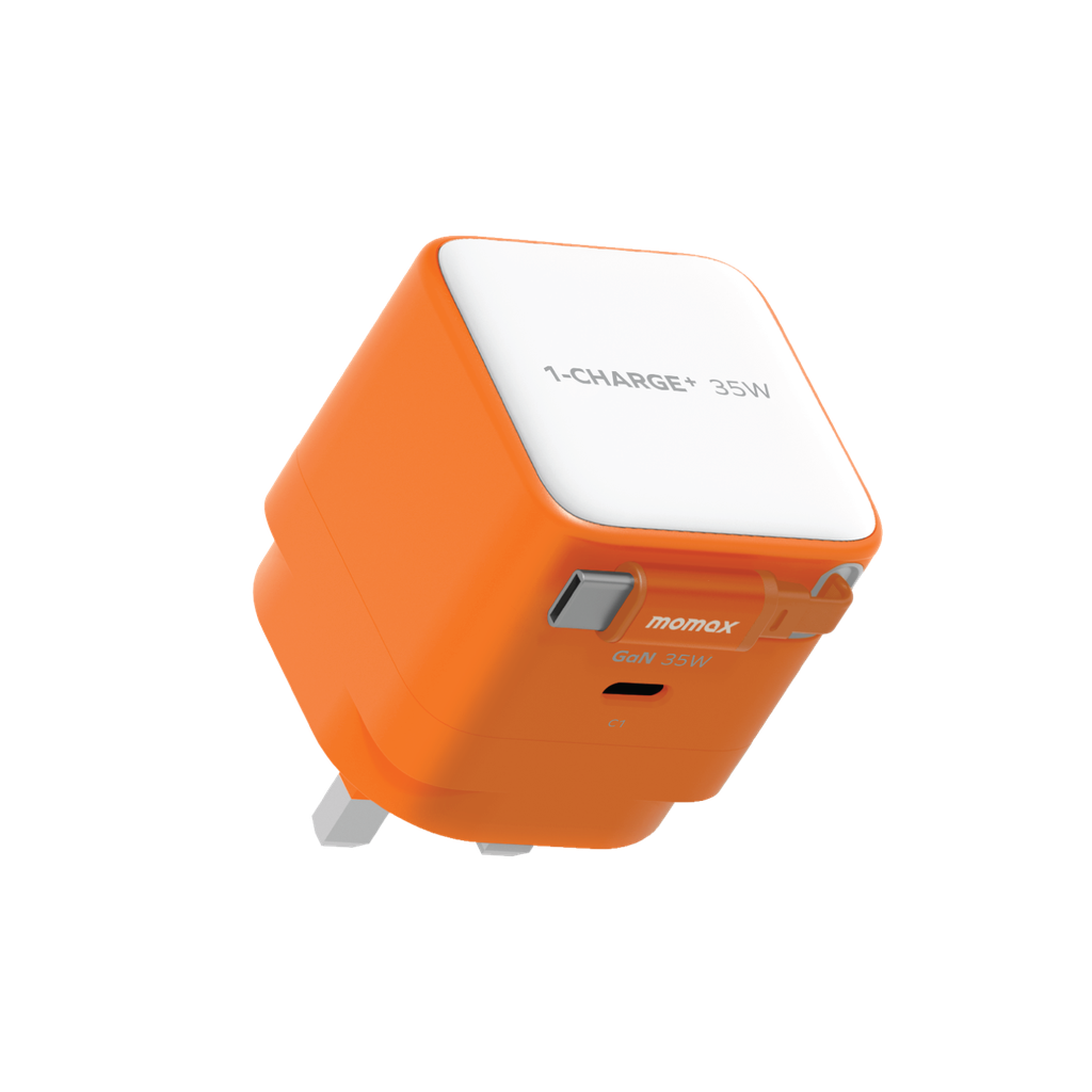 MOMAX 1-CHARGE 35W GAN 1 PORT CHARGER WITH BUILT-IN USB-C CABLE