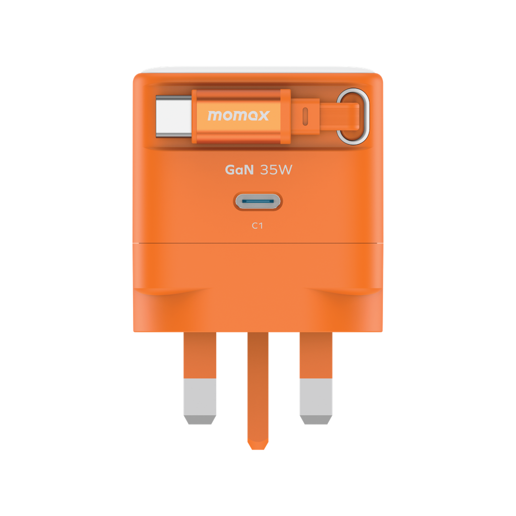 MOMAX 1-CHARGE 35W GAN 1 PORT CHARGER WITH BUILT-IN USB-C CABLE