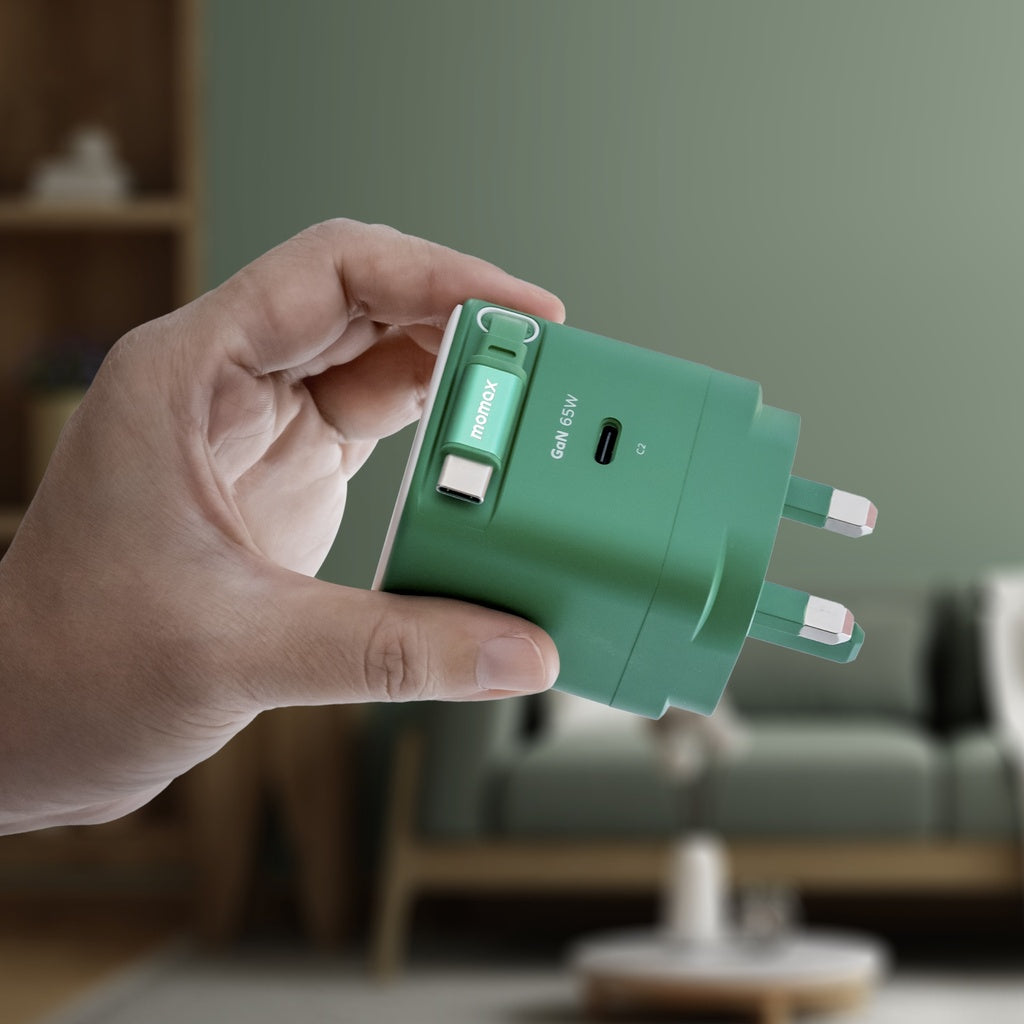 MOMAX 1-CHARGE 65W GAN 1 PORT CHARGER WITH BUILT-IN USB-C CABLE