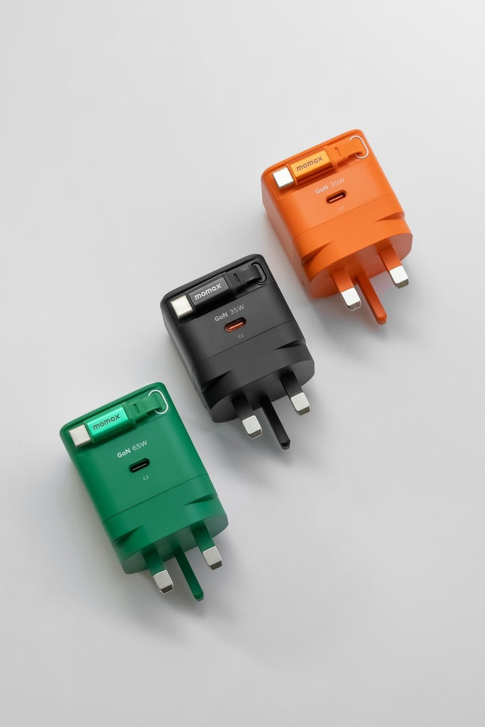 MOMAX 1-CHARGE 65W GAN 1 PORT CHARGER WITH BUILT-IN USB-C CABLE
