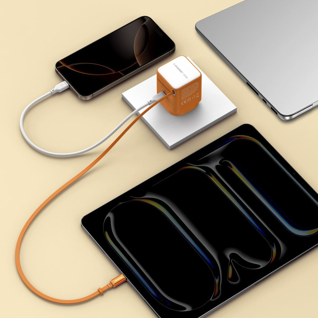 MOMAX 1-CHARGE 65W GAN 1 PORT CHARGER WITH BUILT-IN USB-C CABLE